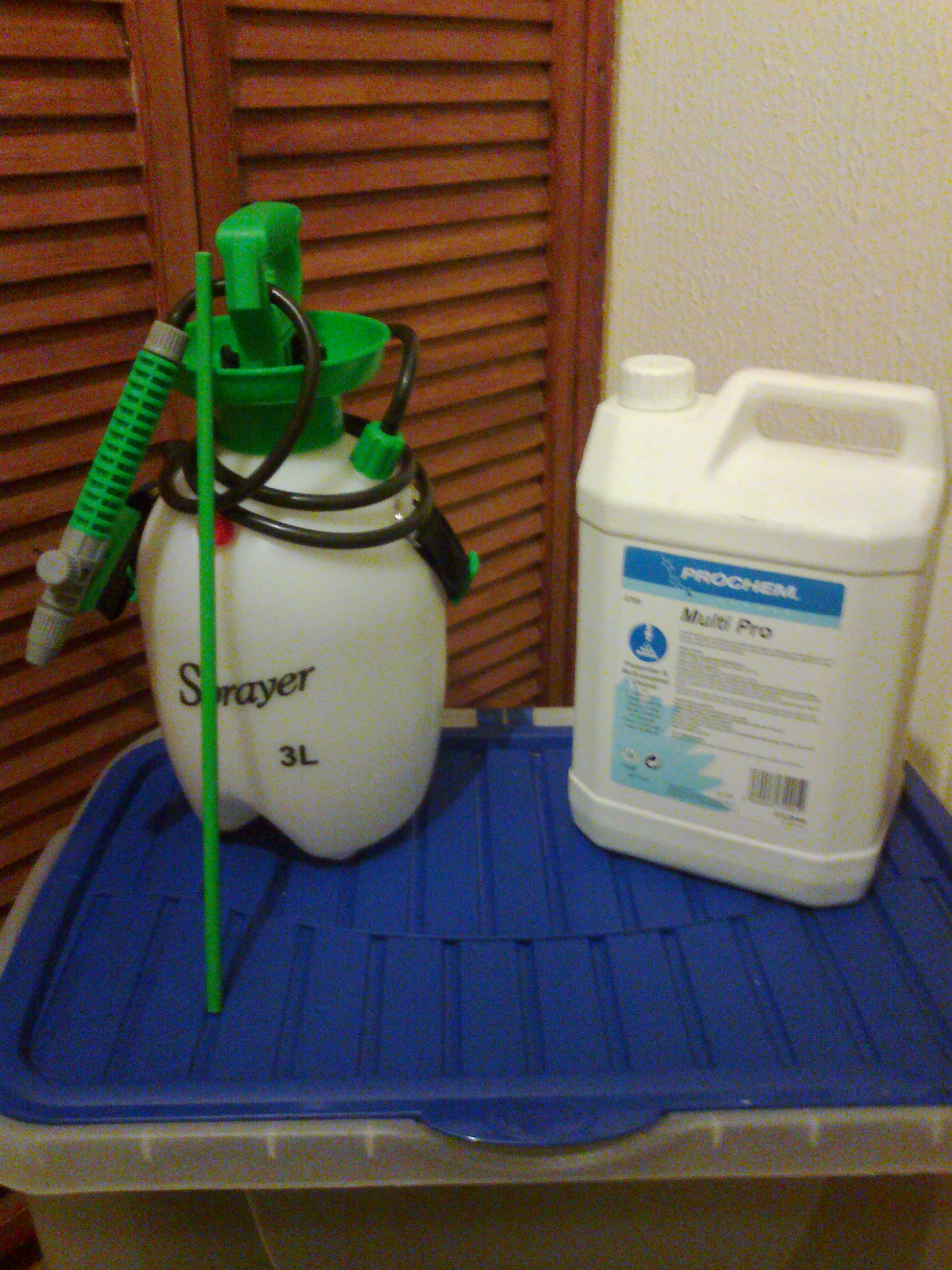 You will need a pump up pressure sprayer and a pre-spray solution.